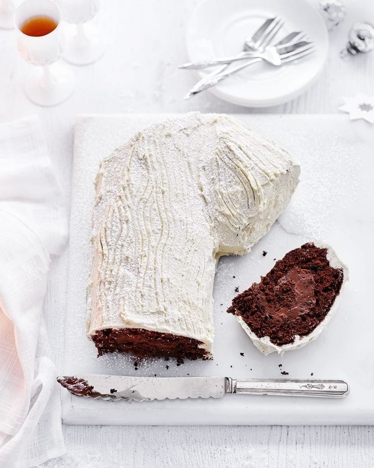 White and dark chocolate yule log