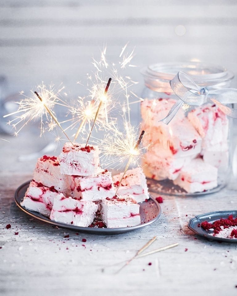 Coconut and raspberry marshmallows