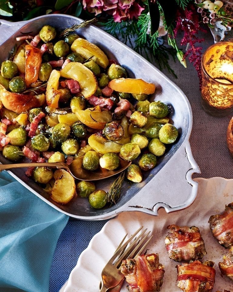 Roast sprouts, apples and pancetta