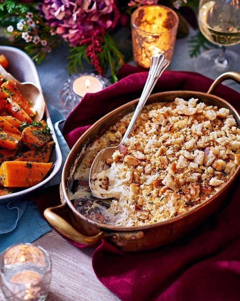 Spiced parsnip purée with golden crumbs