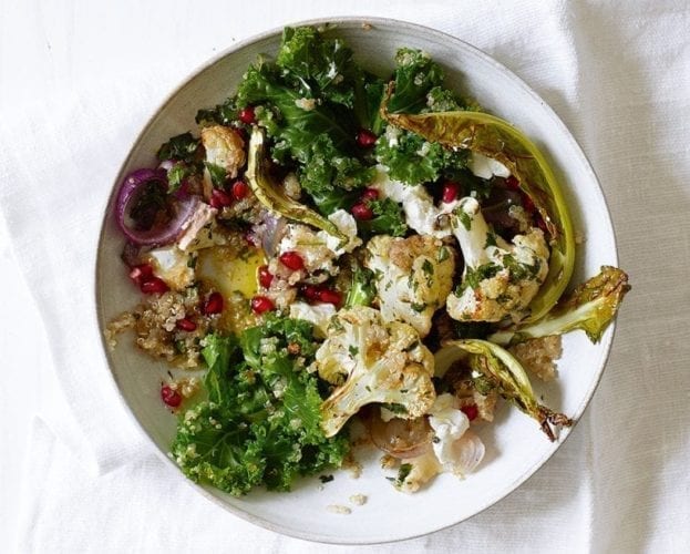 Roast cauliflower, kale and goat's cheese salad