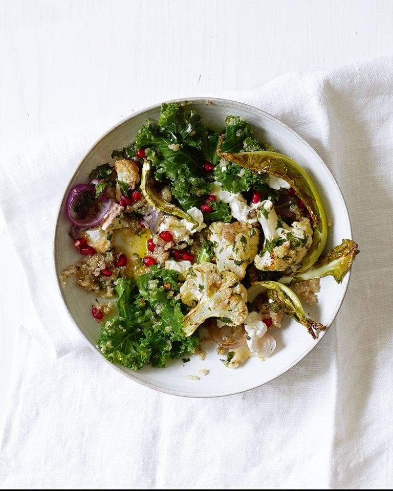 Roast cauliflower, kale and goat’s cheese salad