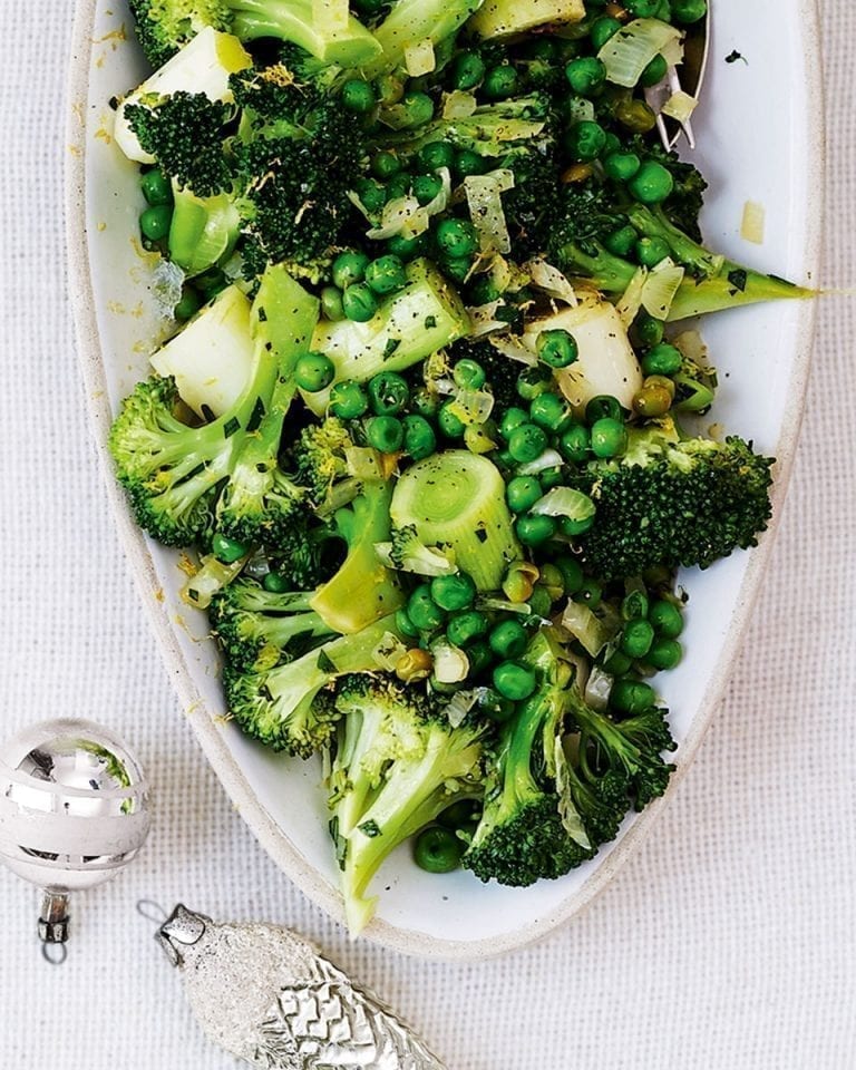 Steamed veg with sautéd onion, garlic, lemon and tarragon dressing