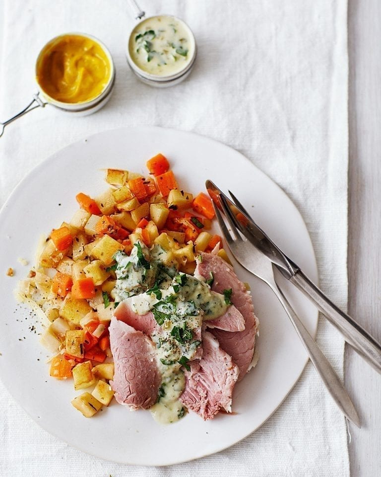 Root veg hash with ham