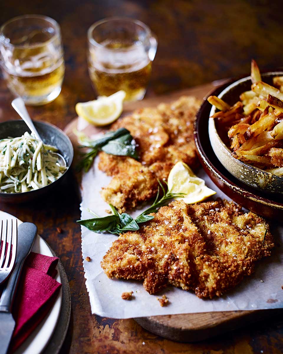 Veal schnitzel with herb butter and apple remoulade recipe delicious