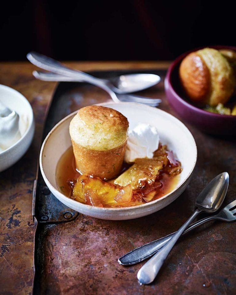 Dark and stormy rum babas with pineapple