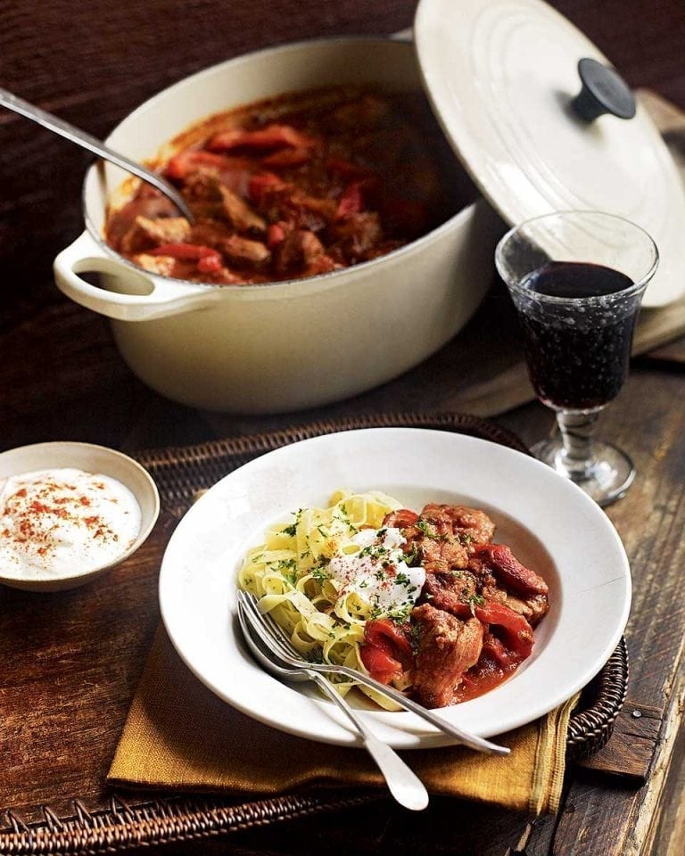 image of Paprika Pork Goulash and Parsley Butter Noodles recipe by Delicious Magazine