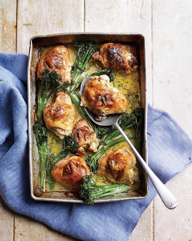 Roast chicken thighs stuffed with gorgonzola piccante, chilli and herbs