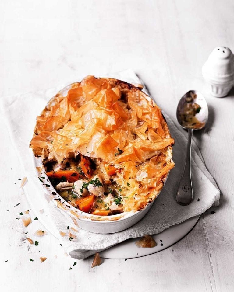 Healthier chicken and leek pie