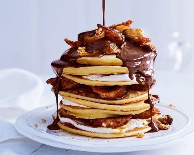 Pancakes with caramelised banana and homemade Nutella-style sauce