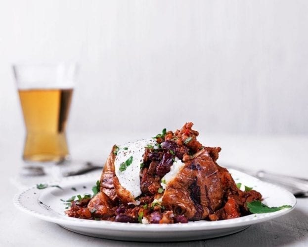 Healthier chilli with baked potatoes