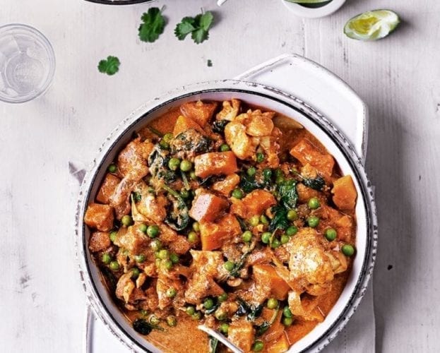 Vegetable curry with lime rice