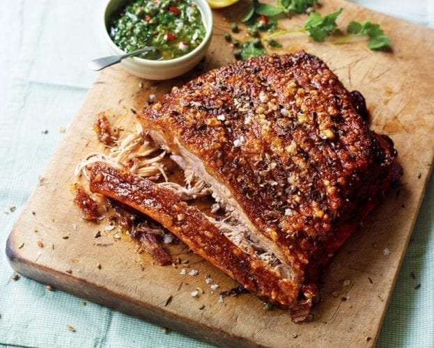 Slow roast pork on a wooden board