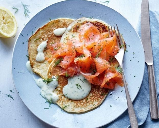 Smoked salmon pancakes