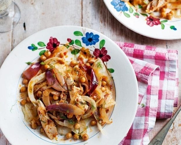 Warm fennel and beans with griddled chicken and tarragon butter