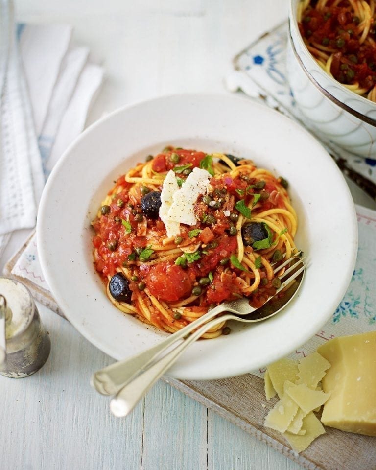 Vegetarian spaghetti alla puttanesca recipe delicious. magazine