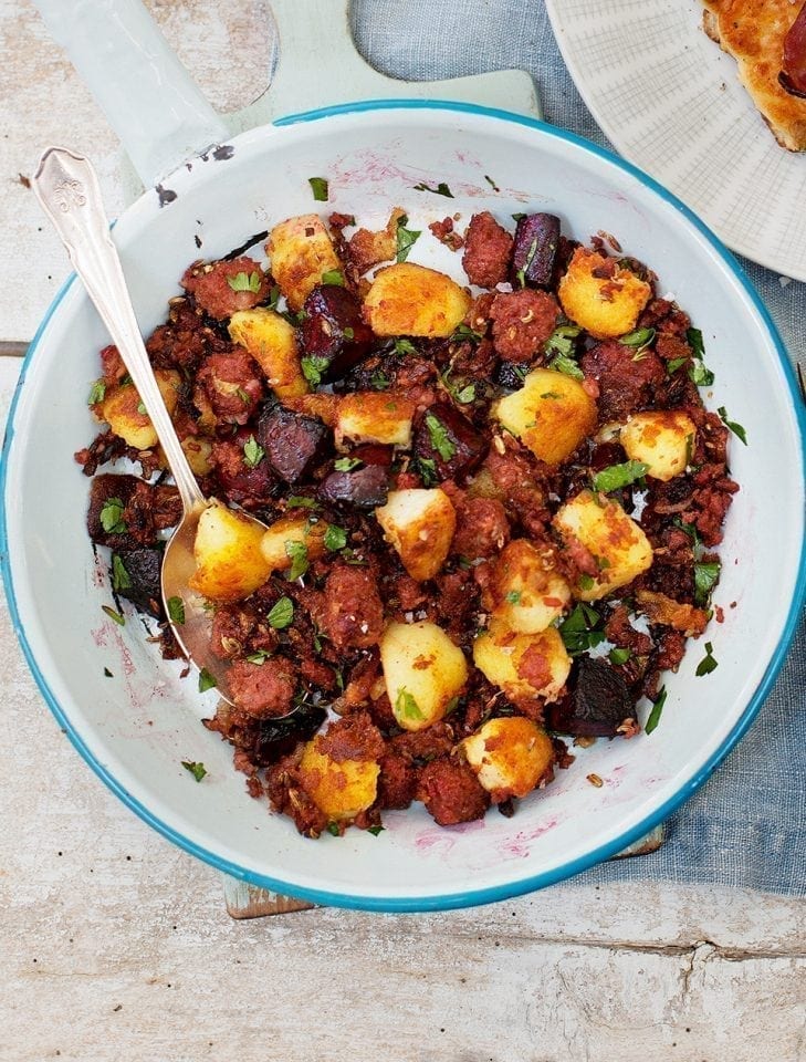 Corned beef and beetroot fry-up