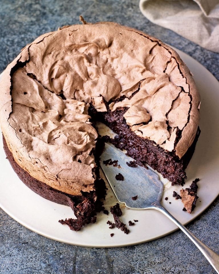 Double baked chocolate meringue brownie