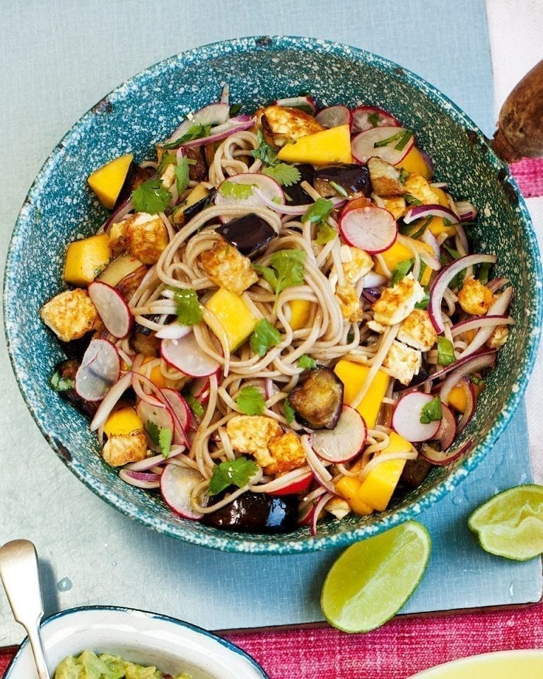 Soba noodles with aubergine and mango