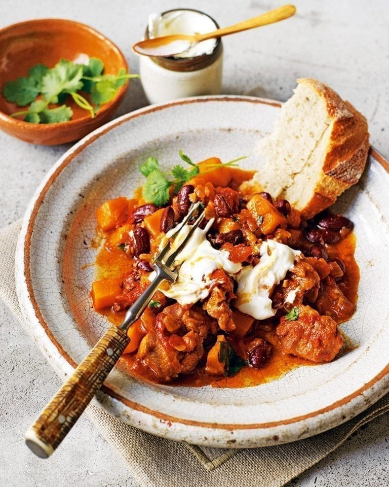 Spicy pork stew with sweet potatoes and beans