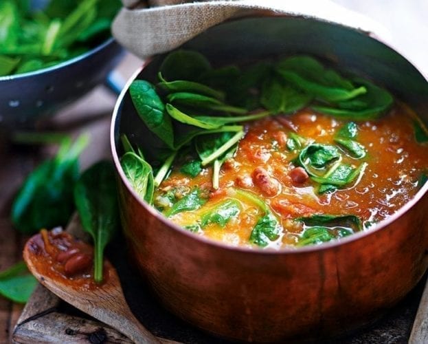 Borlotti bean, tomato and spinach soup