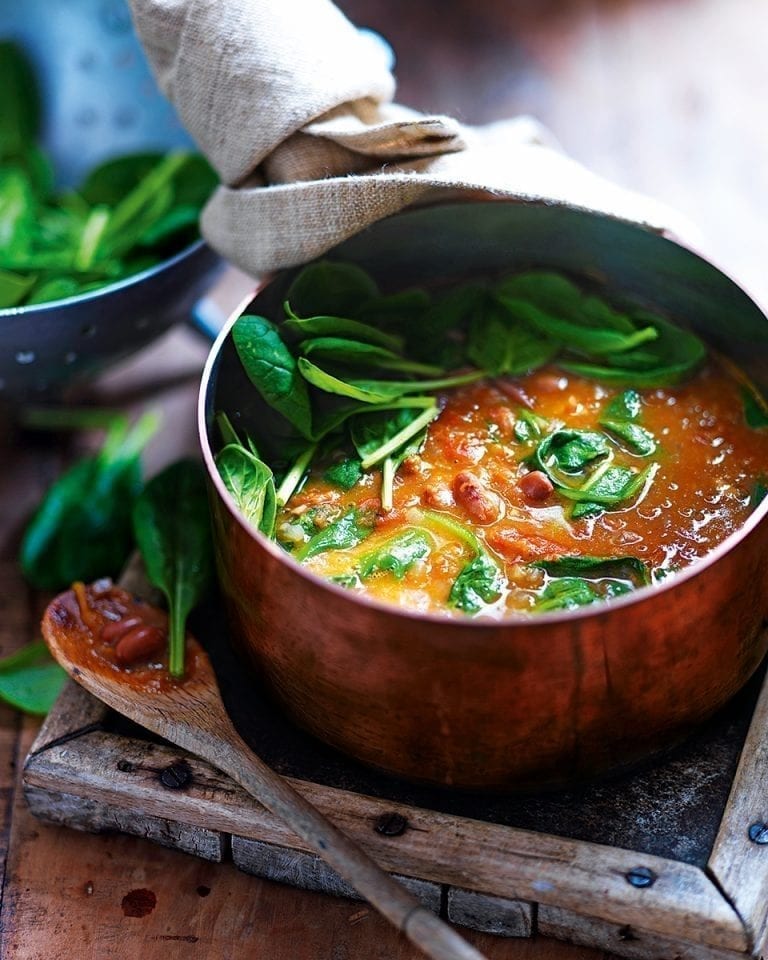 Borlotti bean, tomato and spinach soup