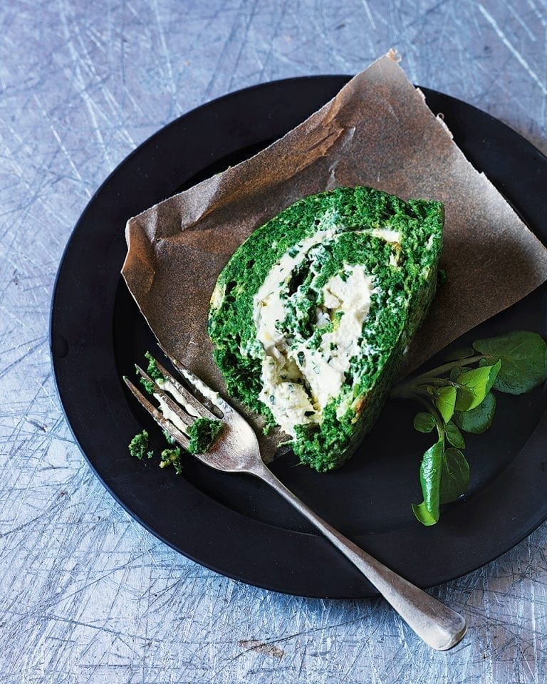 Spinach and summer herb roulade recipe | delicious. magazine
