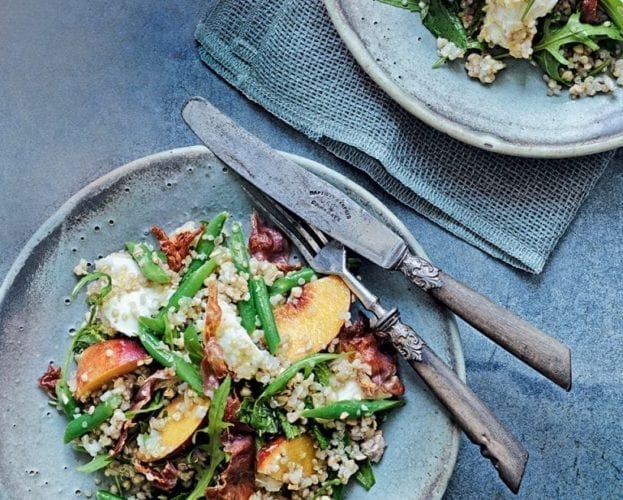 Roasted vegetable and chickpea quinoa salad