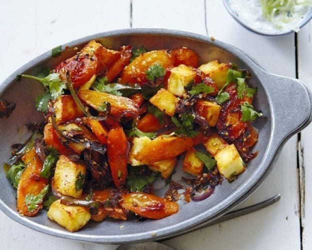 Spice-roasted carrots with paneer and sesame