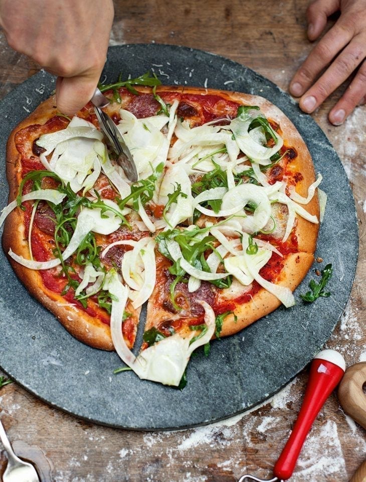 Fennel and salami pizza