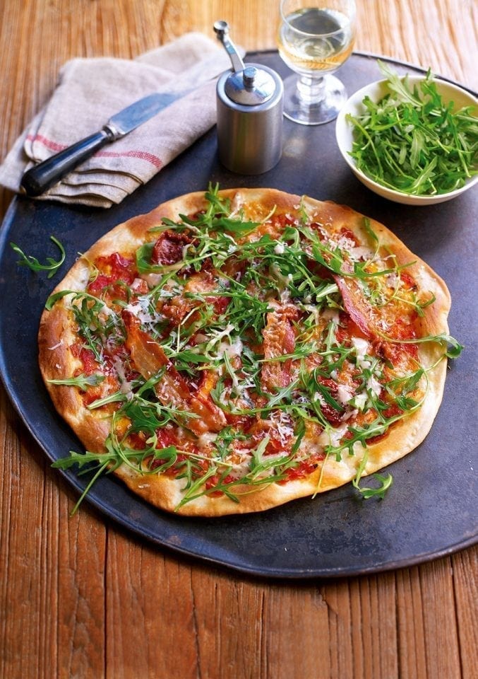 Pancetta and rocket pizza