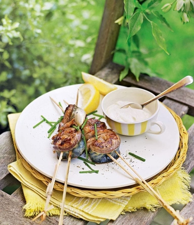 Teriyaki mackerel skewers