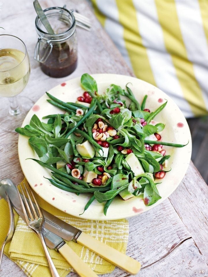 Avocado, pomegranate and bean salad with hazelnut dressing