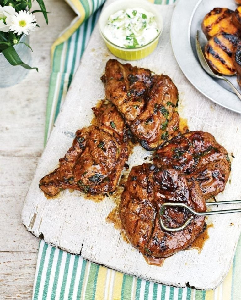 Chermoula lamb leg steaks with minted cucumber yogurt