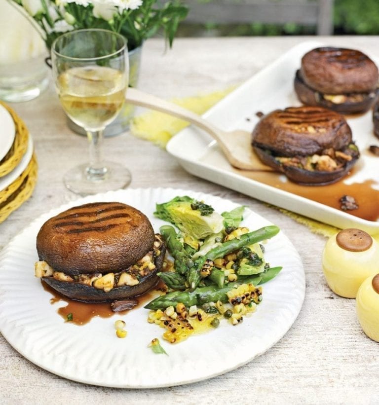 Halloumi and smoked paprika stuffed portobello mushrooms