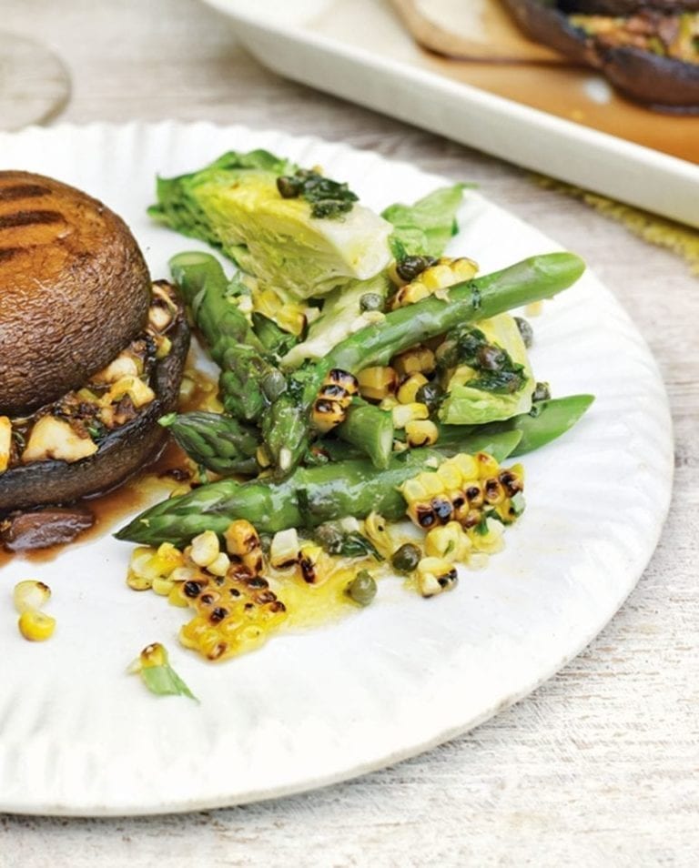 Sweetcorn, asparagus and tarragon salad with caper dressing