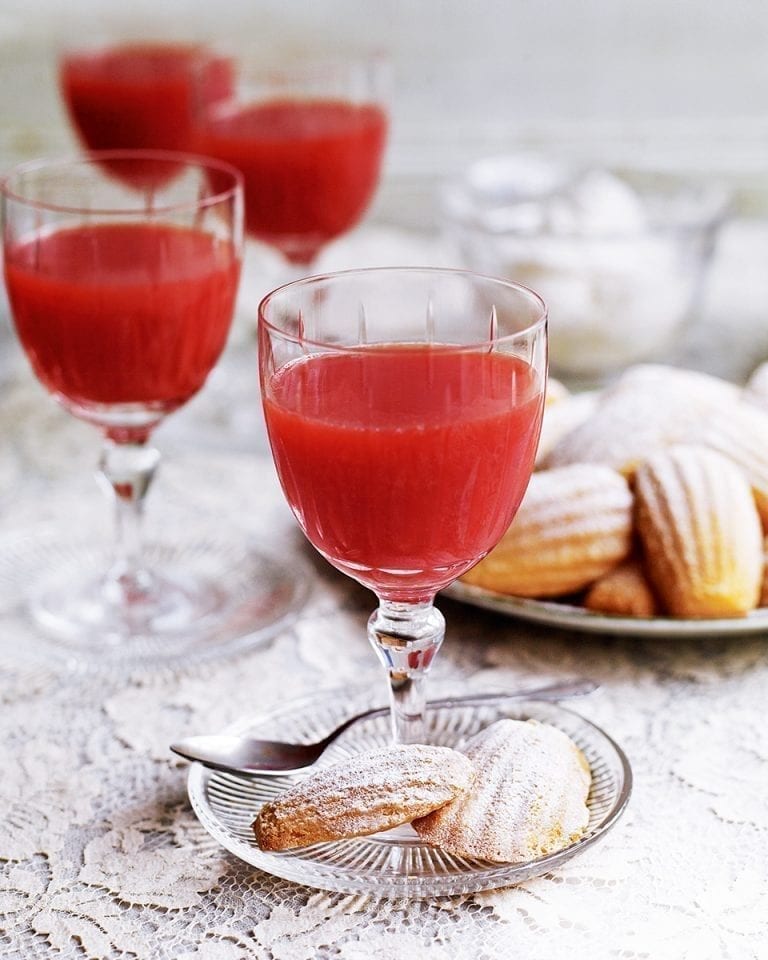 Blood orange jellies with madeleines and chantilly cream