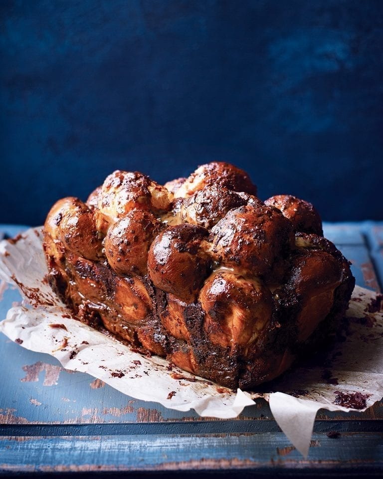 Chocolate, cardamom and caramel tear-apart bread