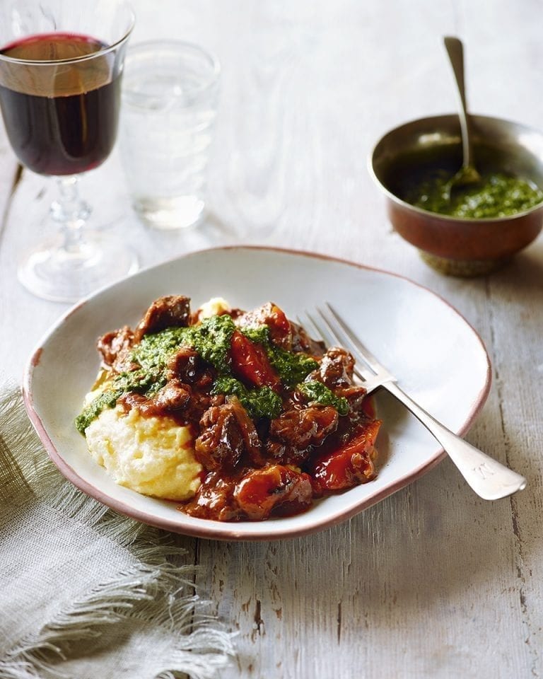 Braised beef, anchovy salsa and polenta