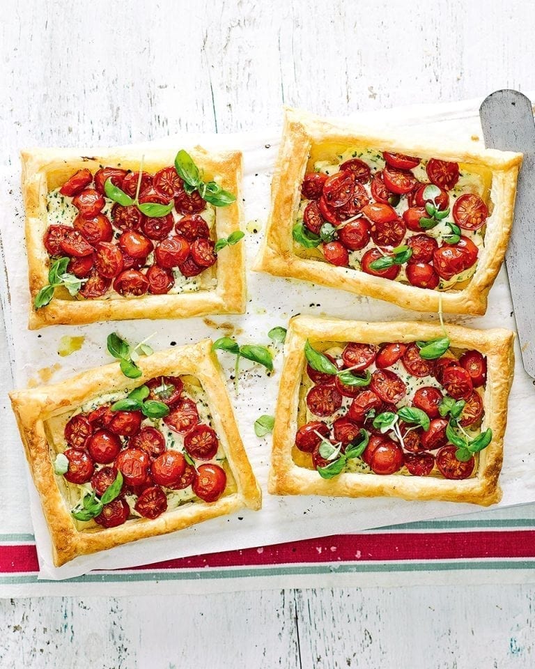Cherry tomato and herb puff tarts recipe delicious. magazine