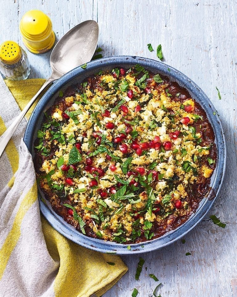 Spiced lamb and herby quinoa crumble