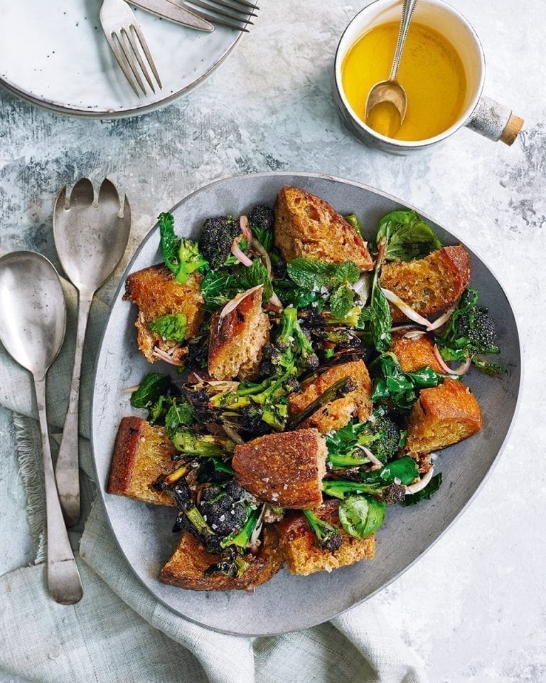 Panzanella with chilli, broccoli and anchovies
