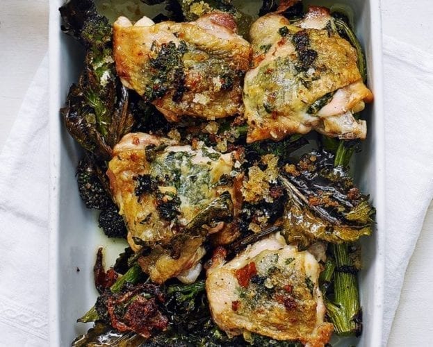 Purple sprouting broccoli gratin