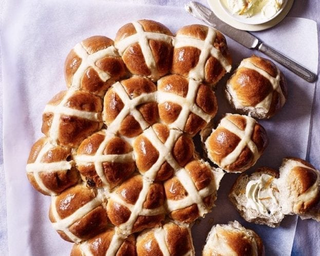 Chocolate and peanut butter hot cross buns