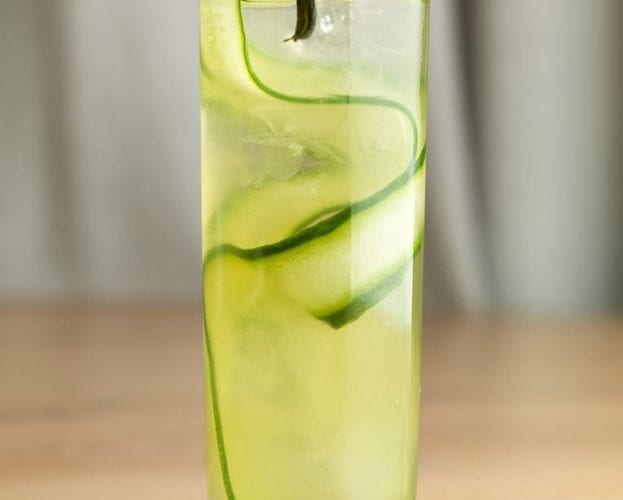 Chilled cucumber and yogurt soup with prawns and dill