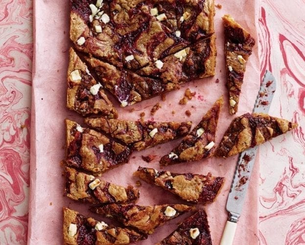 Curly Wurly cake with raspberries
