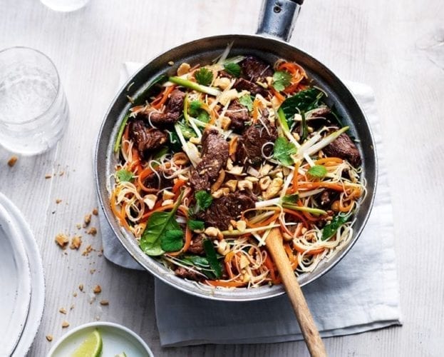 Quick spicy beef pho with egg noodles