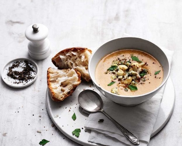 Roasted cauliflower and stilton soup