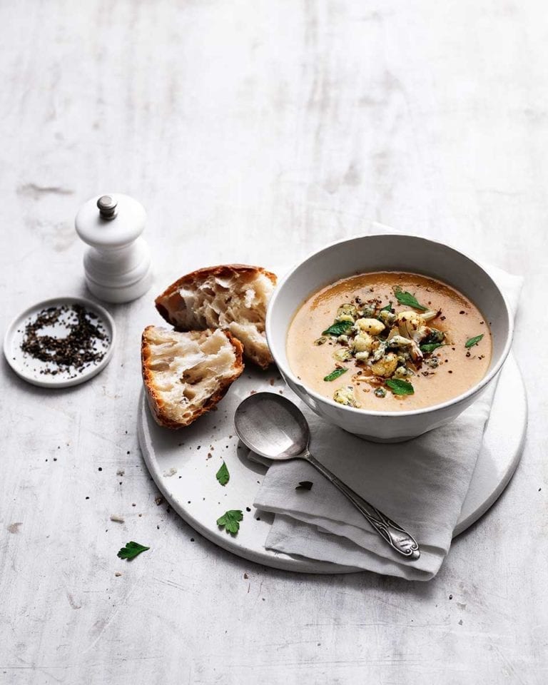 Roasted cauliflower and stilton soup