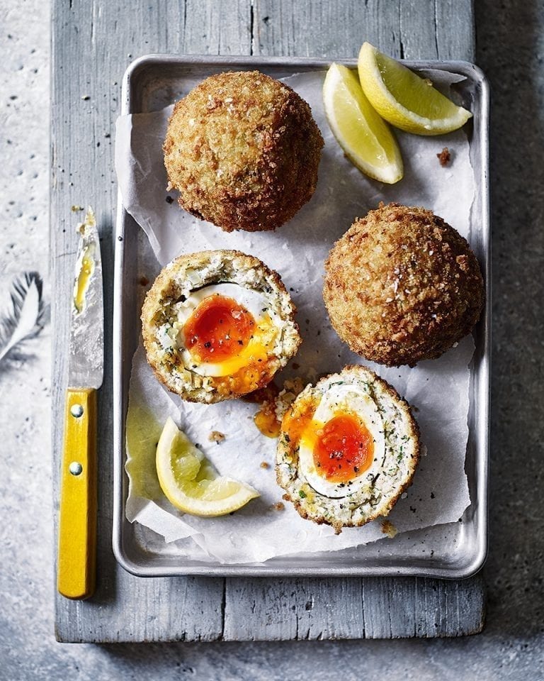 Spiced prawn scotch eggs